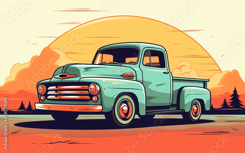 Vector illustration of a classic  old-fashioned pickup truck  depicting a vintage mode of transportation.