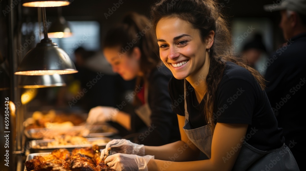 Volunteers preparing and serving meals at a community, Background Image,Desktop Wallpaper Backgrounds, HD - obrazy, fototapety, plakaty 