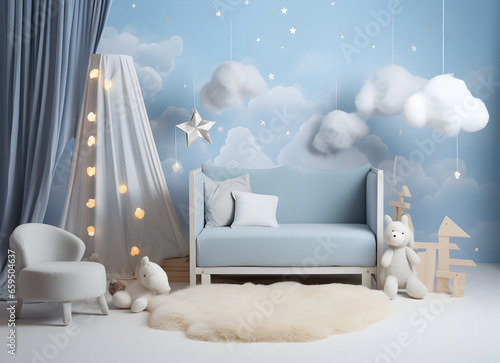 Background photoshot baby room soft blue color