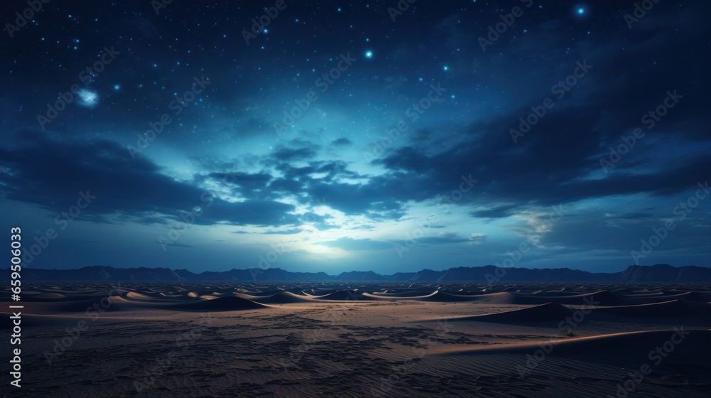 Amazing views of the Sahara desert under the night starry sky