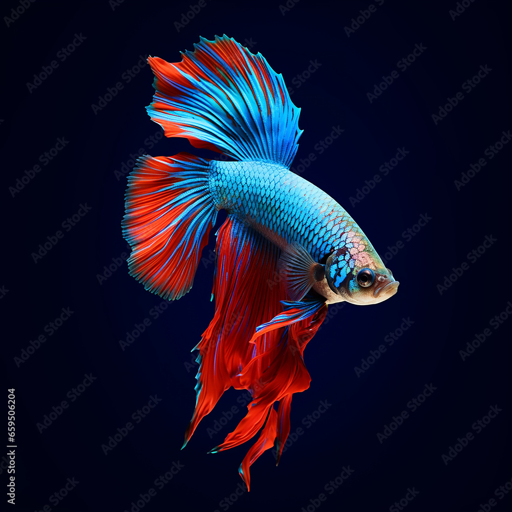 betta fish, Siamese fish fighters, ios background style, siamese fish fighting isolated on black background, betta splendens isolated beautiful tail, - obrazy, fototapety, plakaty 