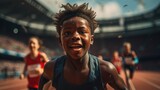 Black young athlete running competition