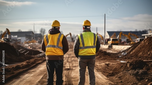 Road construction supervision team Civil engineers work at road construction sites to supervise new road construction and inspect road construction sites.