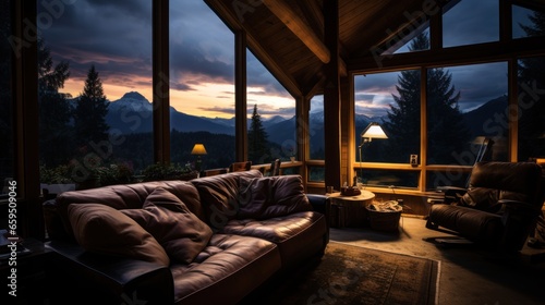 Mountain view from a cozy log cabin retreat