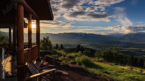 Mountain view from a cozy log cabin retreat