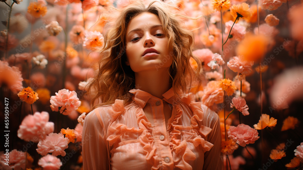 beautiful girl in the garden with flowers beautiful girl in the garden with flowers