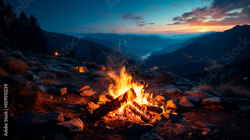 bonfire at the mountains.