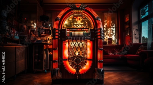 Vintage jukebox playing music photo