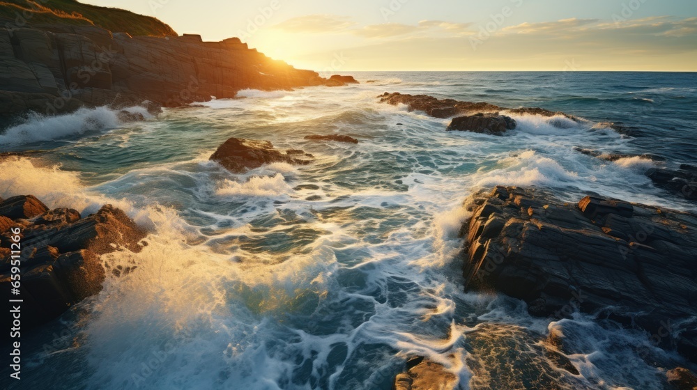 Obraz premium The waves of rivers and seas meet during high and low tides.