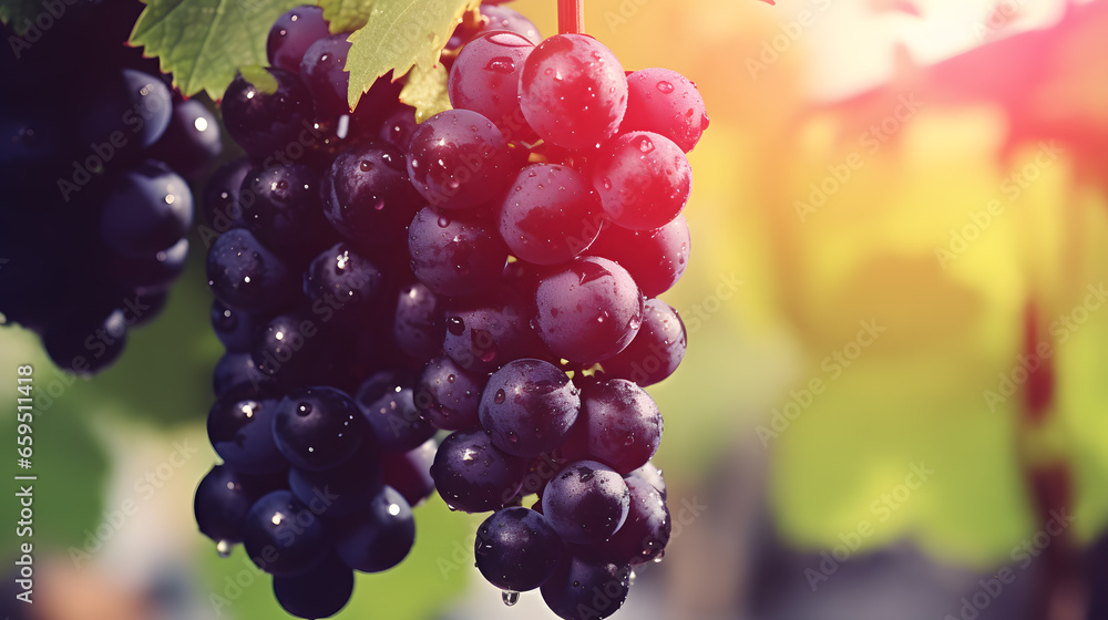 Closeup of Red and Black Grapes on Vine Branch Closeup of Red and Black Grapes on Vine Branch