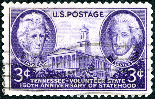 USA - 1946: shows Andrew Jackson, John Sevier Tennessee Capitol, Statehood, volunteer state, 150th Anniversary, 1946 photo