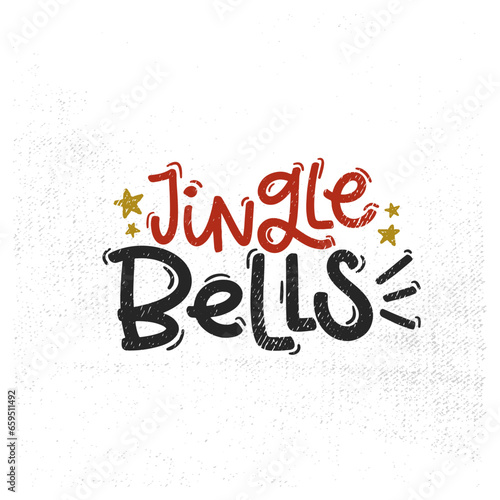 Vector handdrawn illustration. Lettering phrases Jingle bells badge, calligraphy with light background for logo, banners, labels, postcards, invitations, prints, posters, web, presentation.