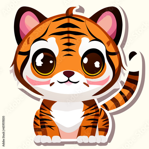 Cute cartoon tiger isolated on a white background. Vector illustration.