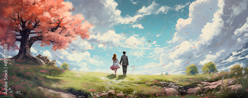 Nice day with my wife. couple happy concept. illustrative picture. wide banner