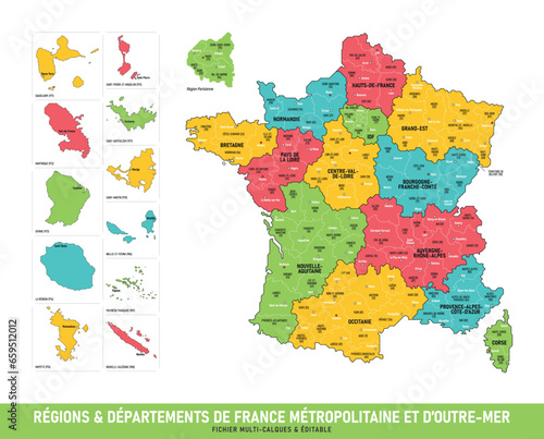 Carte des Départements et des Régions de France Métropolitaine et d'Outre-Mer © JeromeCronenberger