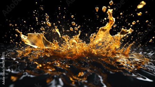Abstract gold splash on the ground black background.Generative AI
