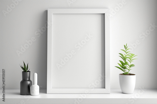White frame mockup with copy space for illustrations, photos or print presentations. AI generated © LunaLu