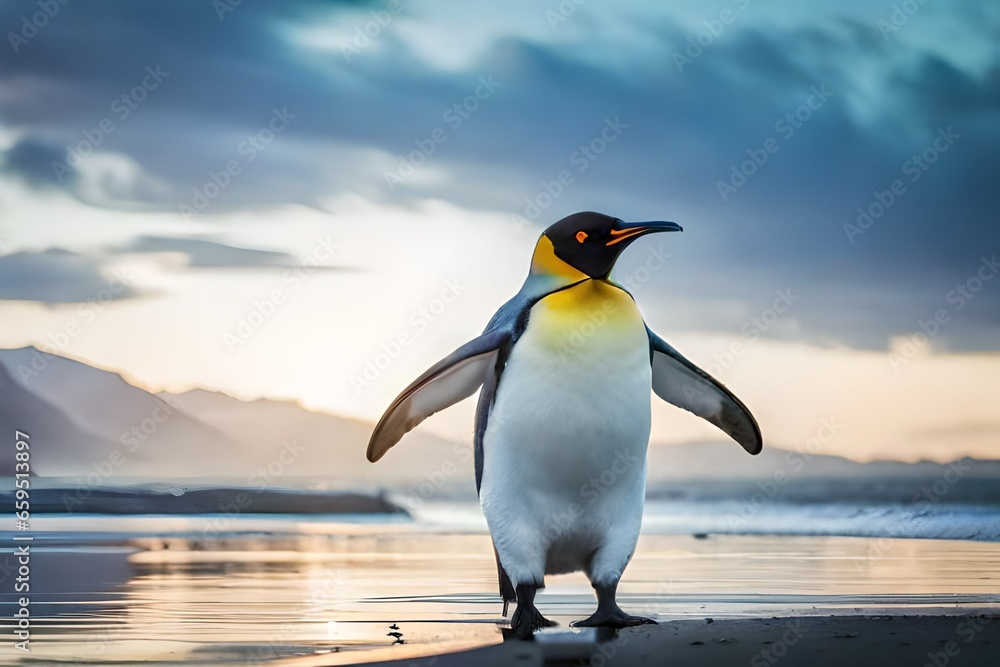 Naklejka premium penguin standing on the rocks