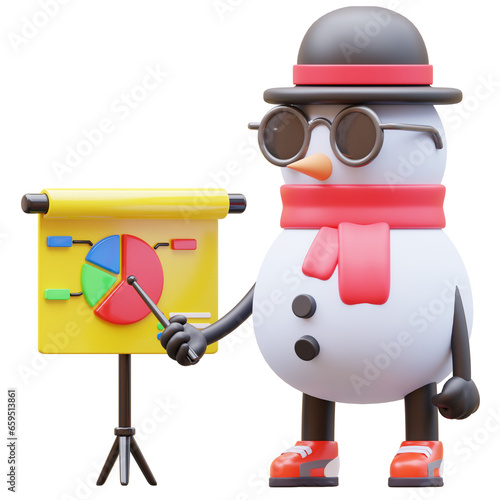 3D Snowman Character doing Presentation © wellyans