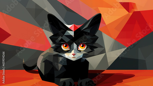 cute looking black cat with big eyes  geometrical banner artwork  ai generated image