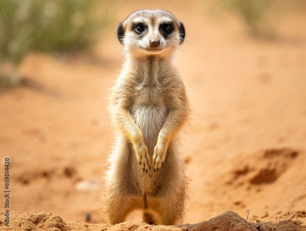 A curious meerkat stands upright, looking around with alertness and interest in its surroundings. A curious meerkat stands upright, looking around with alertness and interest in its surroundings.