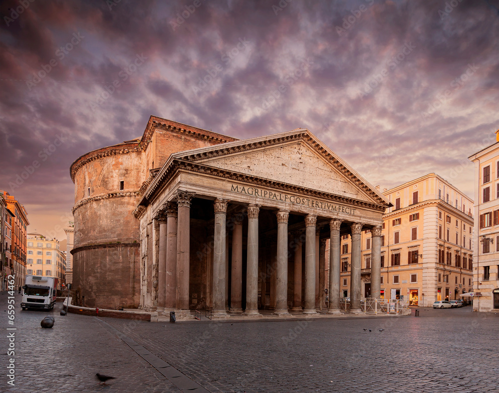 View of the ancient Roman temple Pantheon in the morning.Rome. Italy.