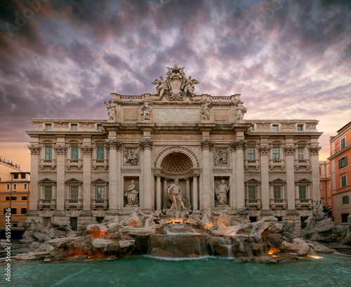 Trevi Fountain (Fontana di Trevi) in Rome, Italy. Trevi is the most famous fountain in Rome. Architecture and landmarks of Rome, postcard of Rome.