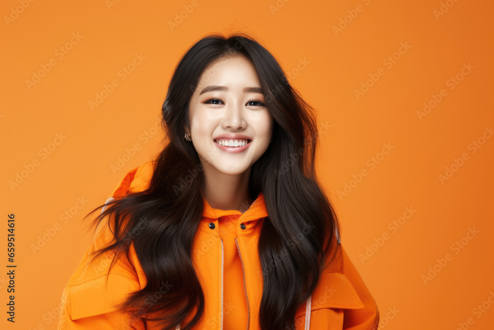 Young asian beautiful happy smiling woman in colorful clothes Young asian beautiful happy smiling woman in colorful clothes