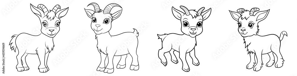 Cute goat or goatling kid, simple thick lines kids or preschool children cartoon coloring book pages. Generative AI