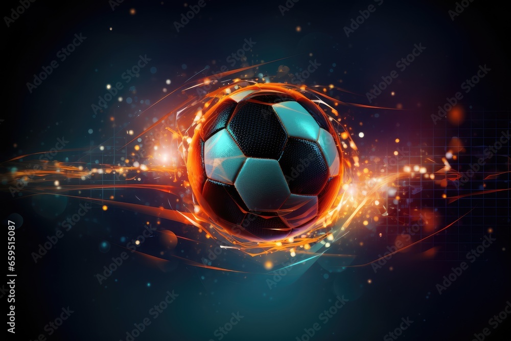 Fototapeta premium Soccer ball with glowing particles on abstract background. illustration