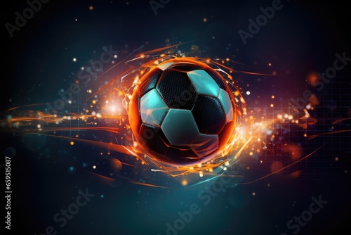 Soccer ball with glowing particles on abstract background.  illustration