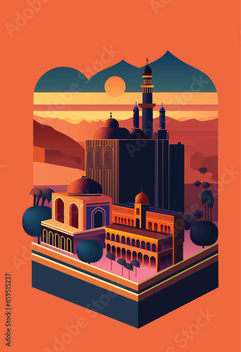 Minimal vector art of an old city egypt