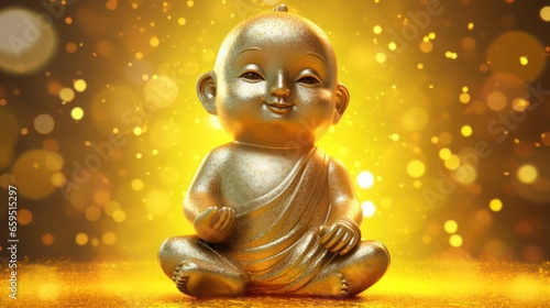 golden little buddha statue on a golden background