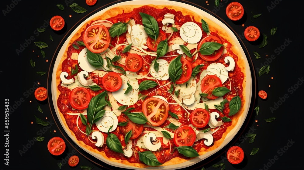  a pizza with tomatoes, cheese, and basil on it.  generative ai