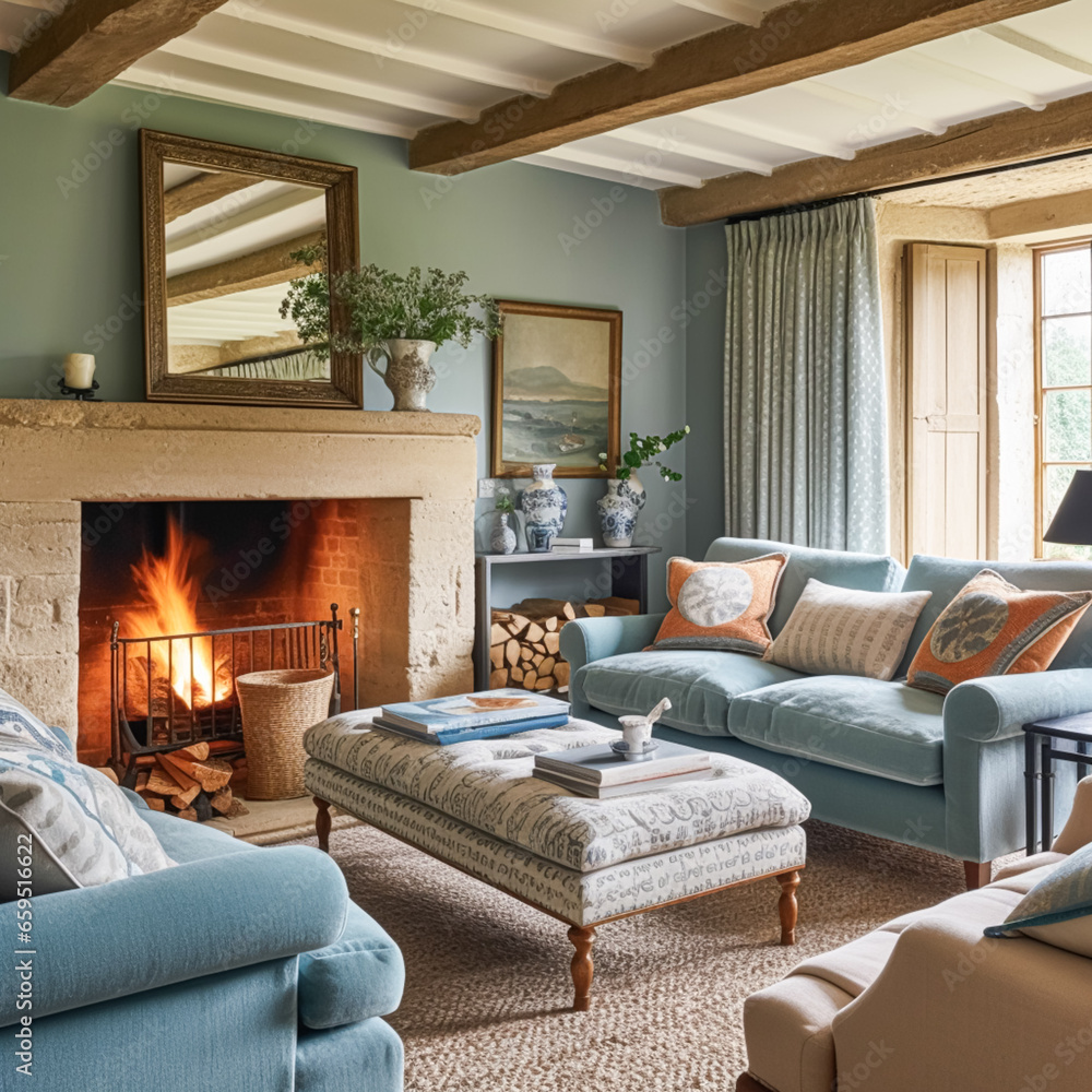 Cottage interior with modern design and antique furniture, home decor ...