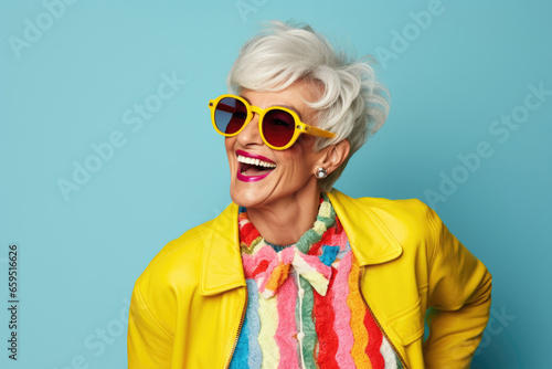 Beautiful stylish elderly woman with grey hair in elegant clothes © Lana_M