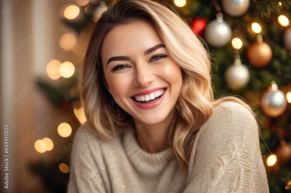 Close up portrait of overjoyed young Caucasian woman have fun laugh and joke enjoying Christmas winter holidays at home. Excited millennial female feel playful positive and joyful, celebrate New Year. Close up portrait of overjoyed young Caucasian woman have fun laugh and joke enjoying Christmas winter holidays at home. Excited millennial female feel playful positive and joyful, celebrate New Year.