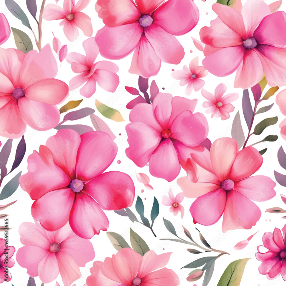 Obraz premium Vector art of pink flowers watercolor seamless patterns vector