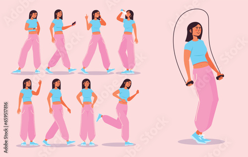 A girl character in working out positions illustrator vector