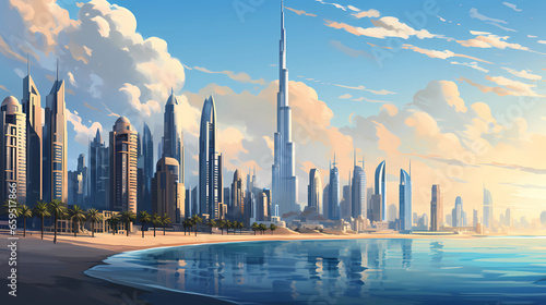 Obraz na płótnie Illustration of the beautiful city of Dubai. United Arab Emirates