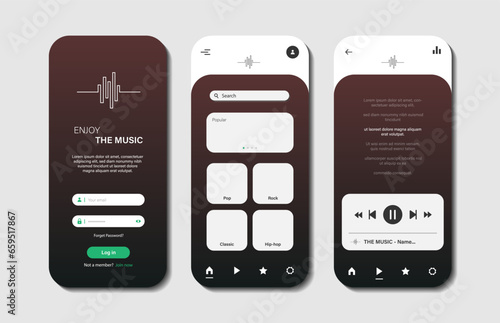 Music player design for mobile app. Music player concept platform screen. Graphical user interface for responsive mobile applications