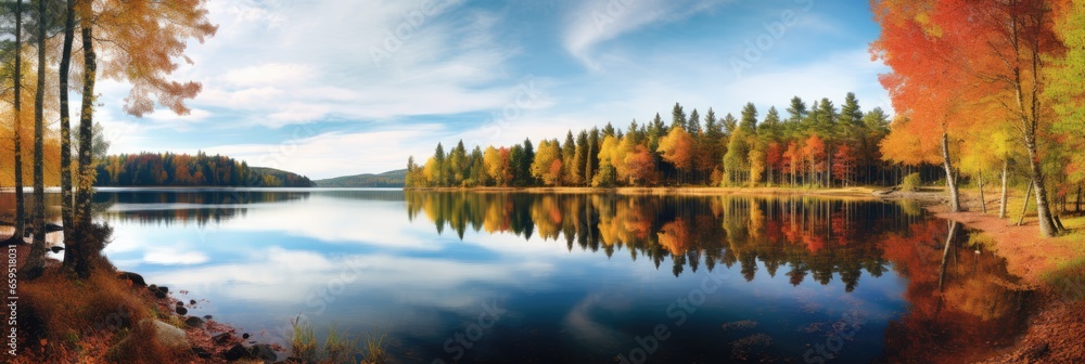 Fototapeta premium autumn photo view over lake Generative AI