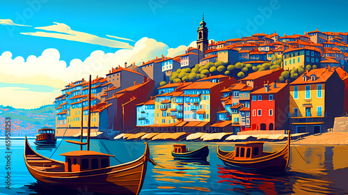 Illustration of beautiful view of the city of Porto, Portugal