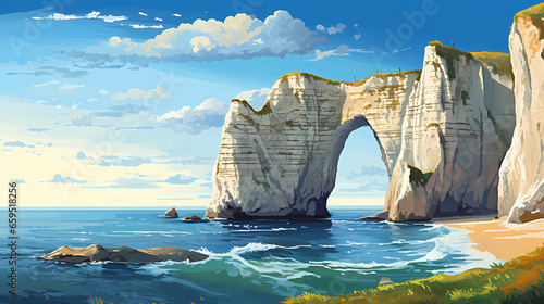 Panoramic view of the beach of Etretat in Normandy, France