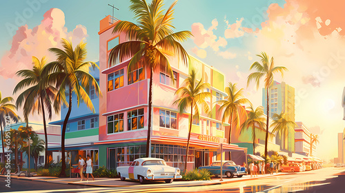 Illustration of a sunny day in an American resort town photo