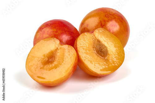 Fresh Aprium fruits, orange apricots, isolated on white background.