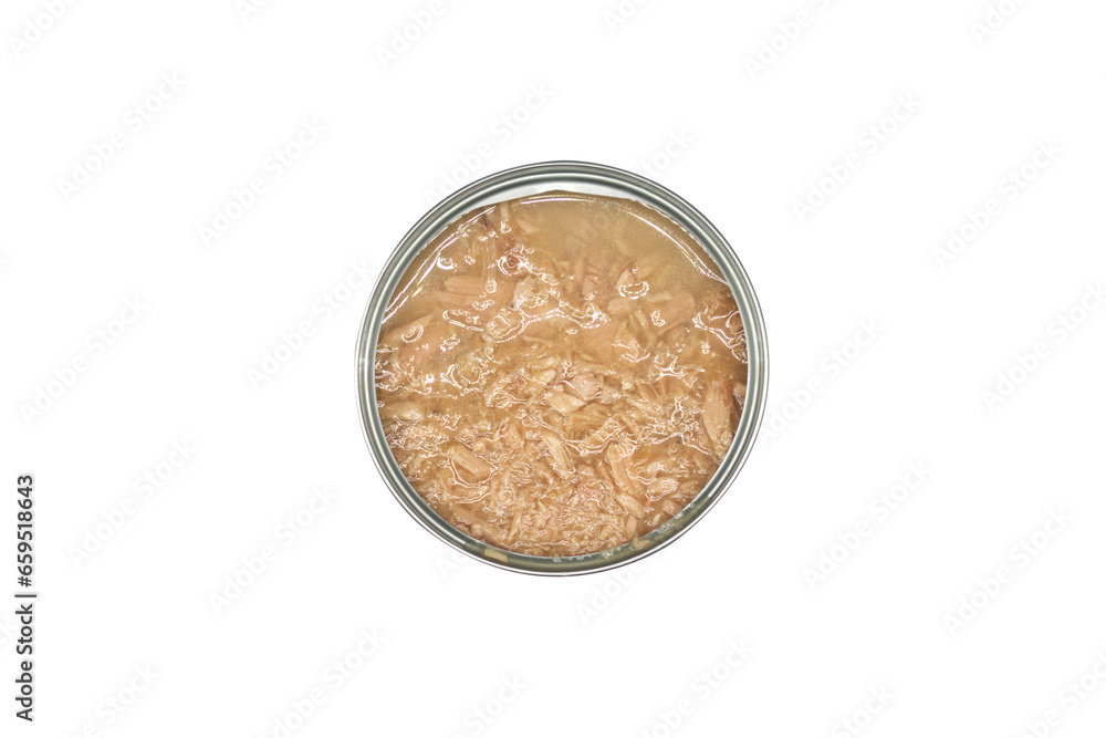 Tuna in mineral water on white background Tuna in mineral water on white background