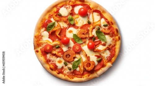 pizza with salami and tomato