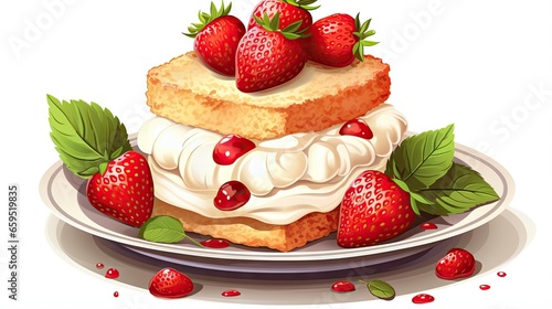  a piece of cake with whipped cream and strawberries on a plate. generative ai