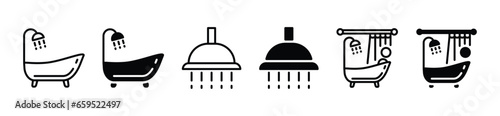 Bathroom icon. Bathtub, shower icon symbol in line and flat style. Bath room. Vector illustration